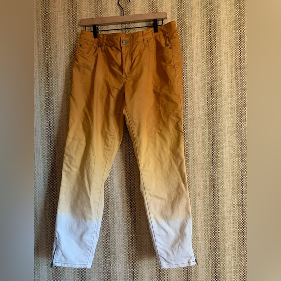 Prana Jett Ombré Jeans Orange Cream Women Size 12/31 Low Rise Fade Zip - Picture 1 of 5
